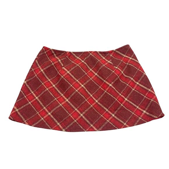 Red Plaid Faux Wool Holiday Mini Skirt – Size L - Picture 1 of 6